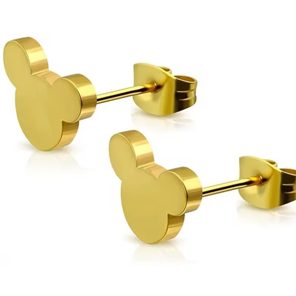 MICKEY GOLD Minimalist Stainless Steel Stud Earrings With Gift Bag - Picture 6 of 8